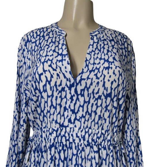 RAILS Blue Cobalt Leopard Tiered Midi Boho Peasant Greek Islands Dress M - Picture 2 of 12